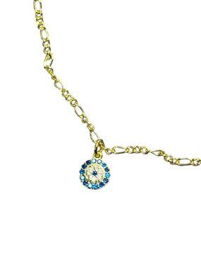 Evry Dainty Necklace Goldtone Tiny Rhinestone Pave Circle Pendant Dark Blue